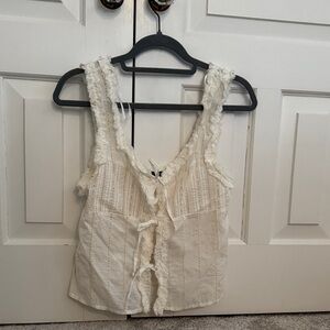 Zara Cream Textured Blouse with bows down the middle